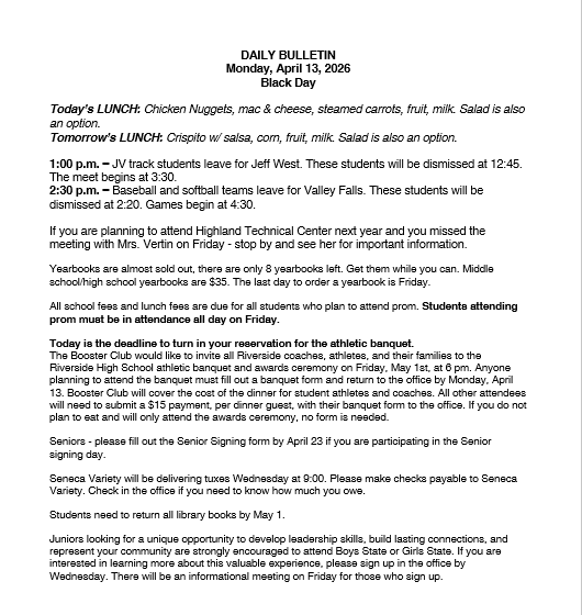 4/13/26 HS Daily Bulletin