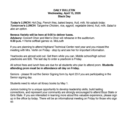 4/15/2026 HS Daily Bulletin