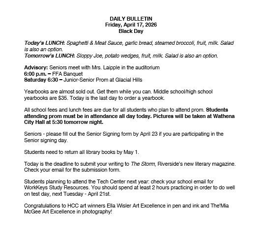 4/17/26 HS Daily Bulletin