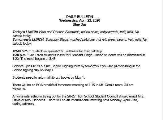 4/22/26 HS Daily Bulletin