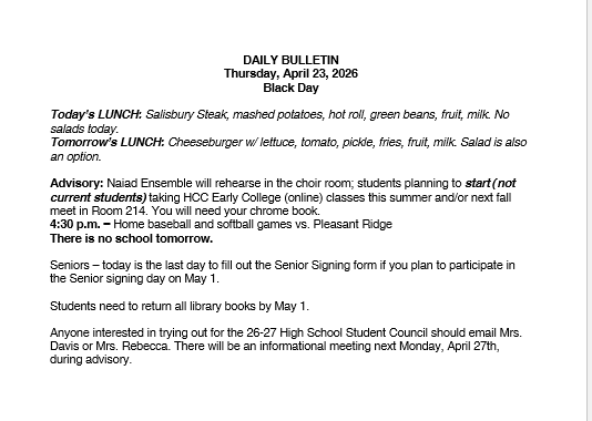 4/23/26 HS Daily Bulletin
