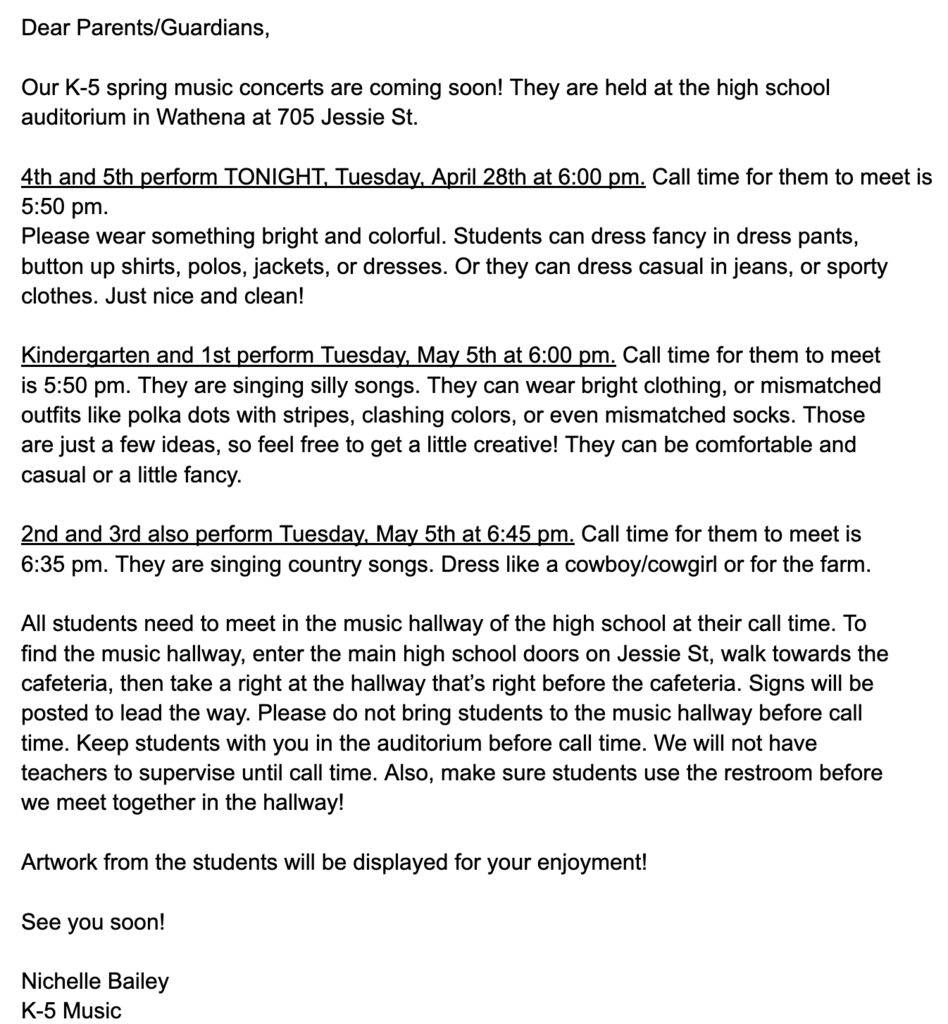 elementary spring concerts