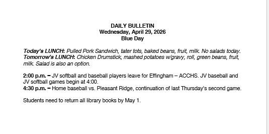 4/29/26 HS Daily Bulletin