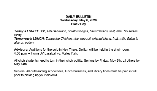 5/6/26 HS Daily Bulletin