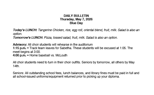 5/7/26 HS Daily Bulletin