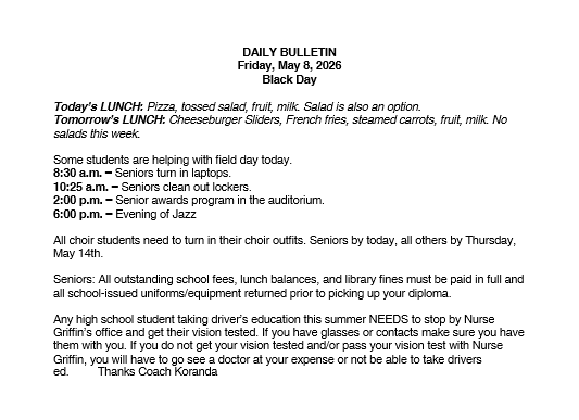 5/8/26 HS Daily Bulletin