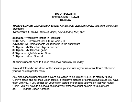 5/11/26 HS Daily Bulletin