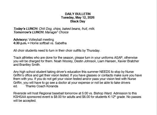 5/12/26 HS Daily Bulletin