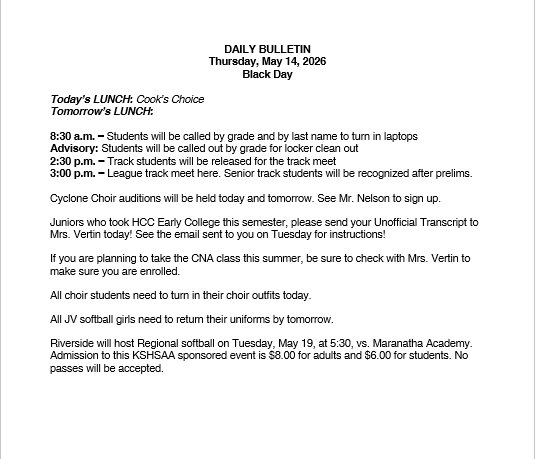 5/14/26 HS Daily Bulletin