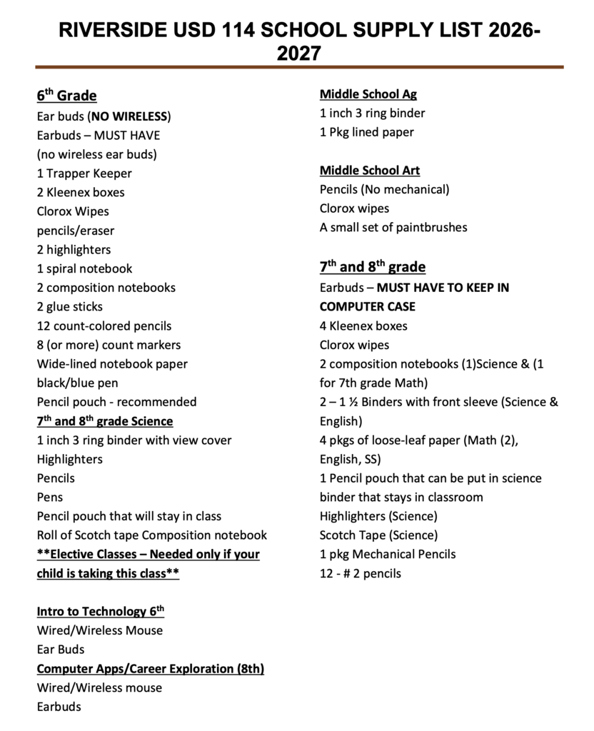 school supply list
