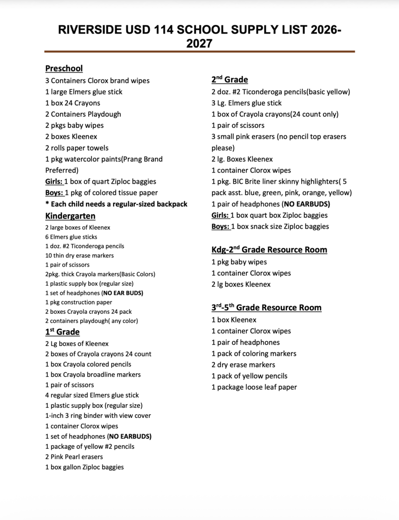 school supply list
