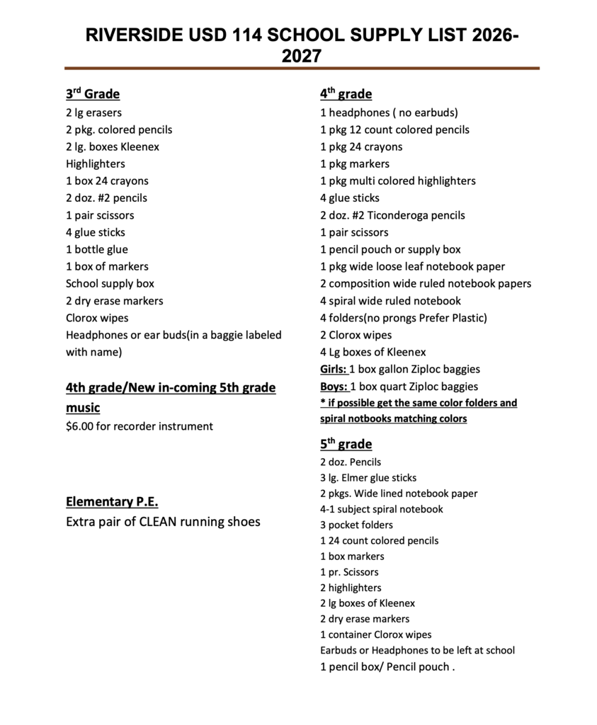 school supply list