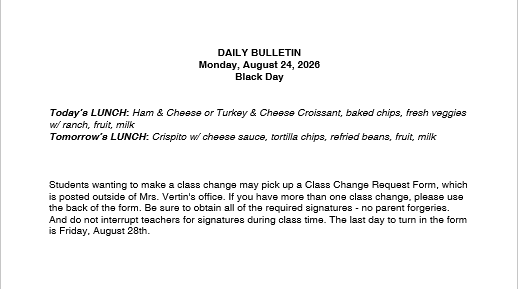 8/24/26 HS Daily Bulletin