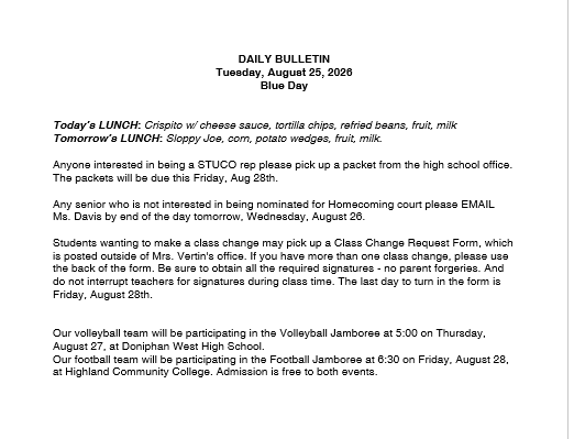 8/25/26 HS Daily Bulletin