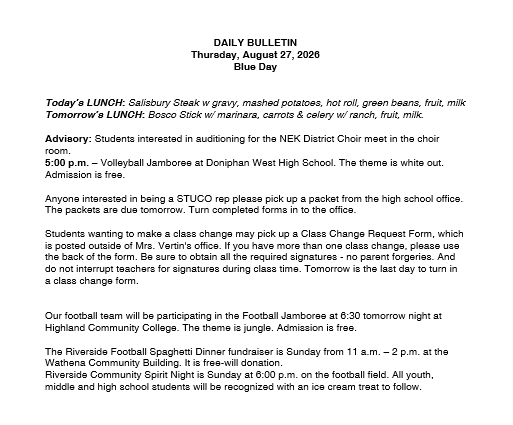 8/27/26 HS Daily Bulletin