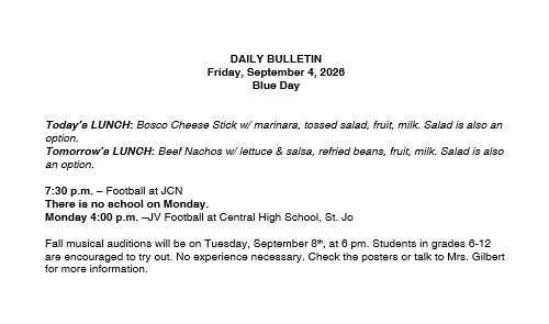 9/4/26 HS Daily Bulletin