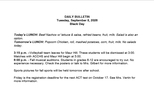 9/8/26 HS Daily Bulletin