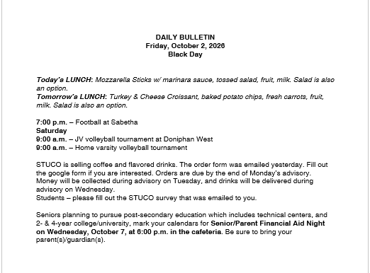 10/2/26 HS Daily Bulletin
