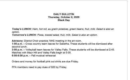 10/8/26 HS Daily Bulletin
