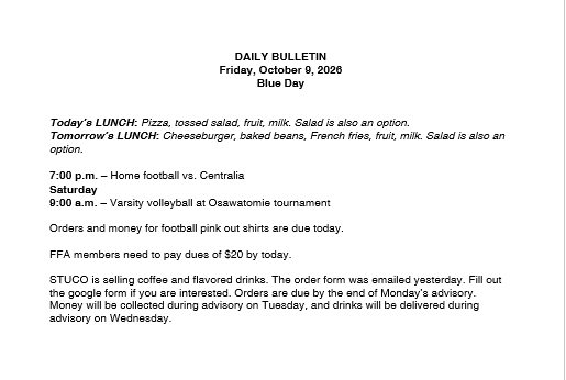 10/9/26 HS Daily Bulletin