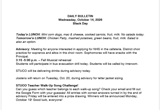 10/14/26 HS Daily Bulletin