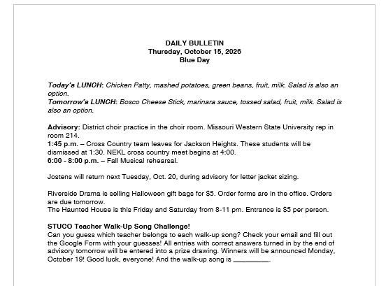 10/15/26 HS Daily Bulletin