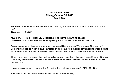 10/30/26 HS Daily Bulletin