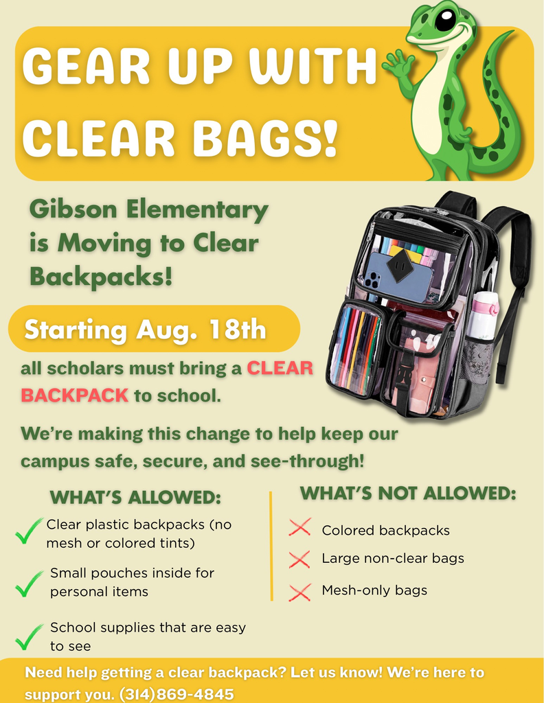 Gibson Elementary - Clear Book Bags