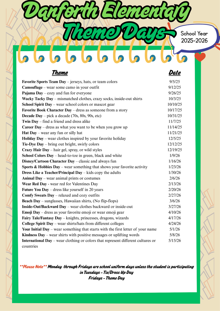Danforth Elementary Theme Days
