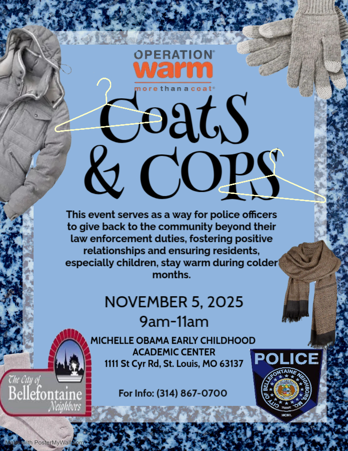 Free coat giveaway on Wednesday, November 5 at Michelle Obama ECAC from 9 am to 11 am. 