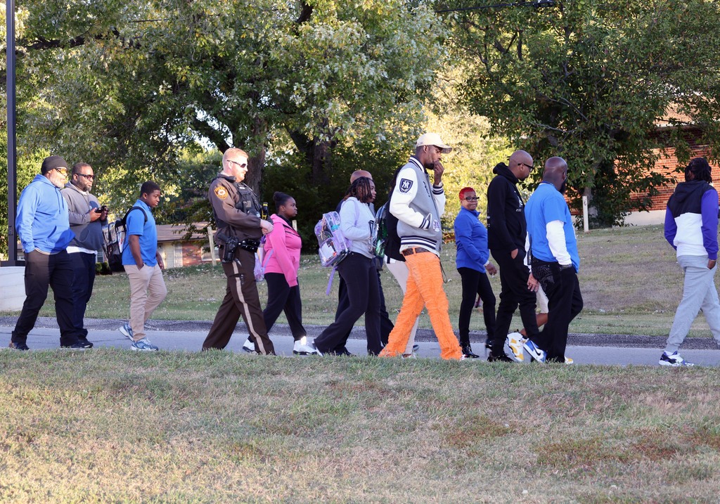 People walking at Central Middle School Father's Walk
