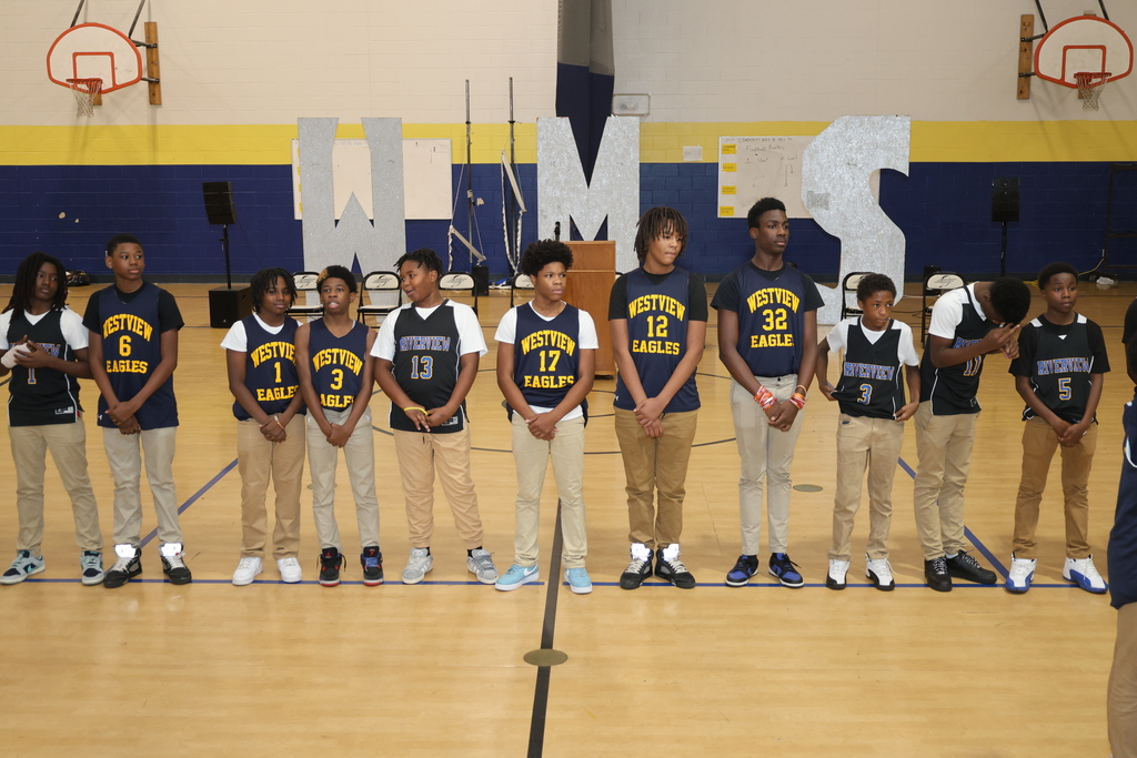 Westview Middle School basketball players lined up