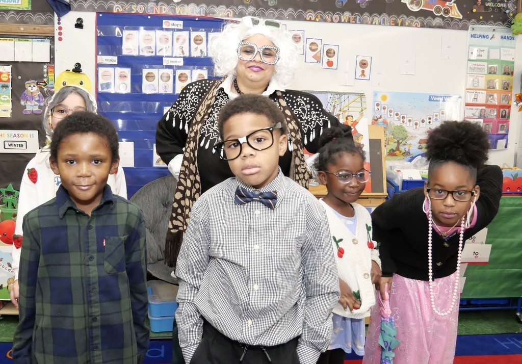 Scholars and staff celebrate 100 days of school. 