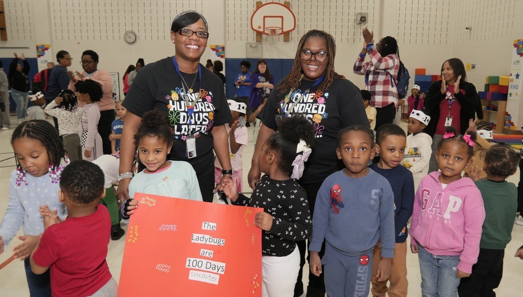 Scholars and staff celebrate 100 days of school. 