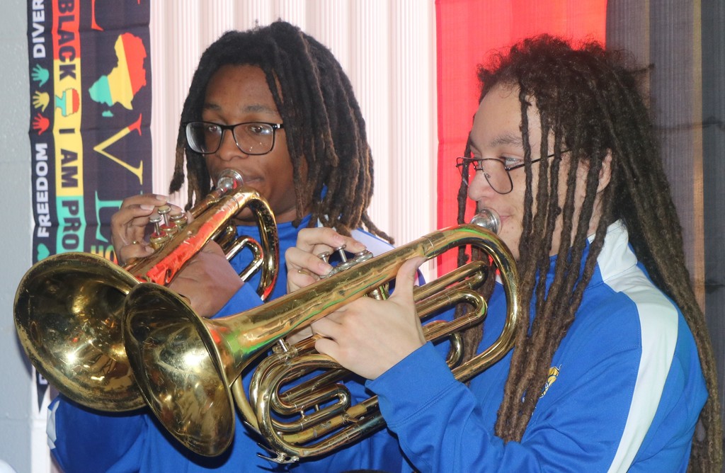 RGHS Marching Band, Color Guard, and Drill Team perform at Bellefontaine Neighbors Black History Celebration. 