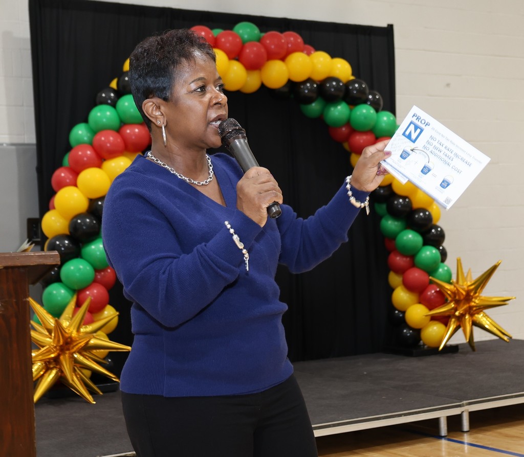 Dr. Tanya Patton speaks to crowd at Bellefontaine Neighbors Black History Celebration.