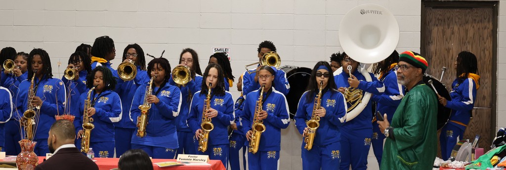 RGHS Marching Band, Color Guard, and Drill Team perform at Bellefontaine Neighbors Black History Celebration. 