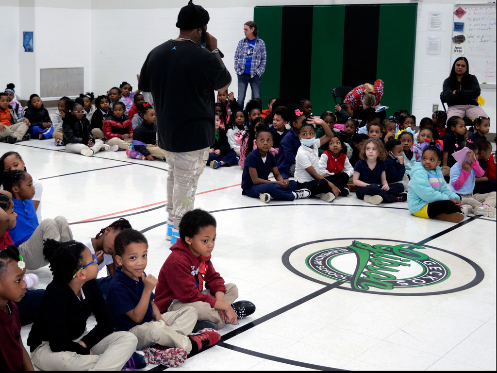 Reading with Rappers Assembly at Gibson