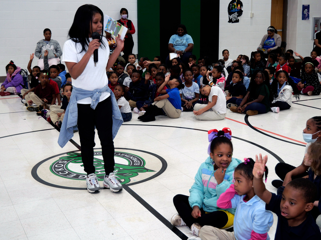 Reading with Rappers Assembly at Gibson