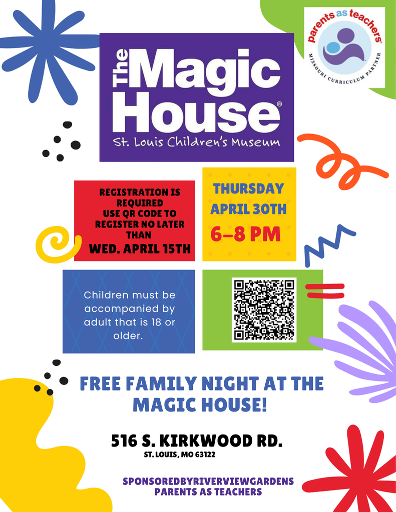 PAT presents a free evening of family fun at the Magic House! Join us Thursday, April 30 from 6 pm to 8 pm  at 516 S. Kirkwood Road. Registration required, see QR code for registration support. 