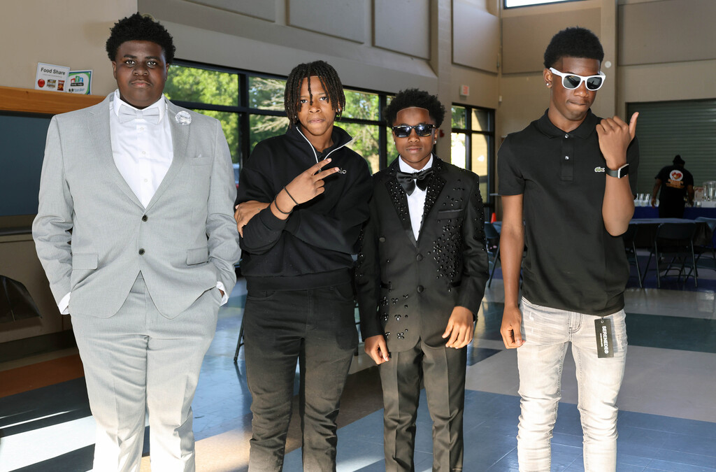 Four male Westview Middle School students post for photo