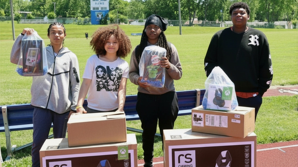 RGHS students post with the prizes they won during field day