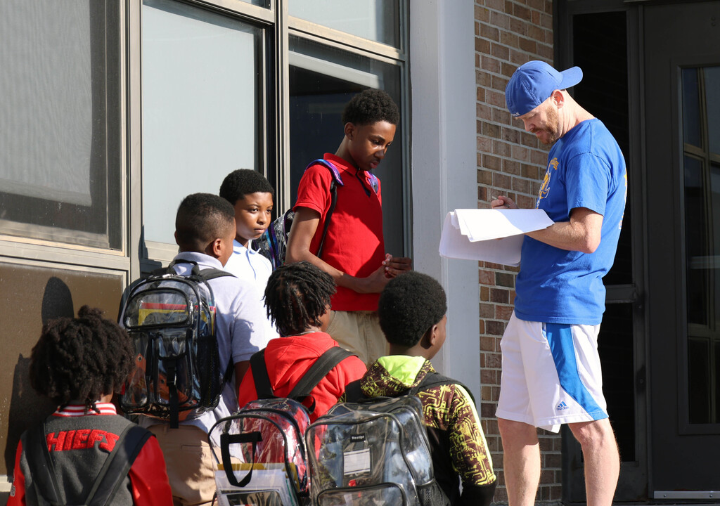 Central Middle School students standing in line