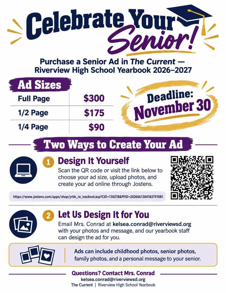 Purchase a senior ad in the Riverview High School Yearbook!