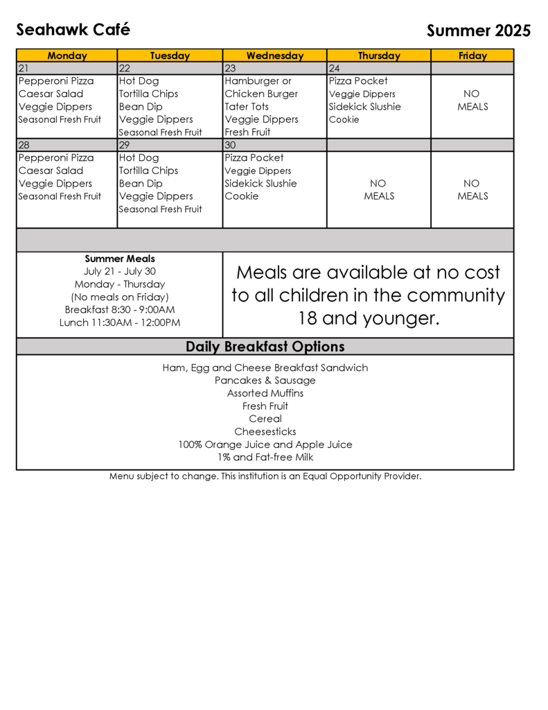 Summer Meals July 21-30