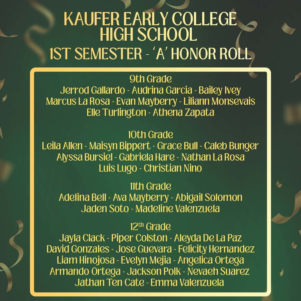 KECHS  'A'  Honor Roll - Semester 1
