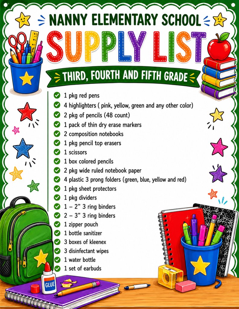 Nanny Supply List for 2026-2027 page 2