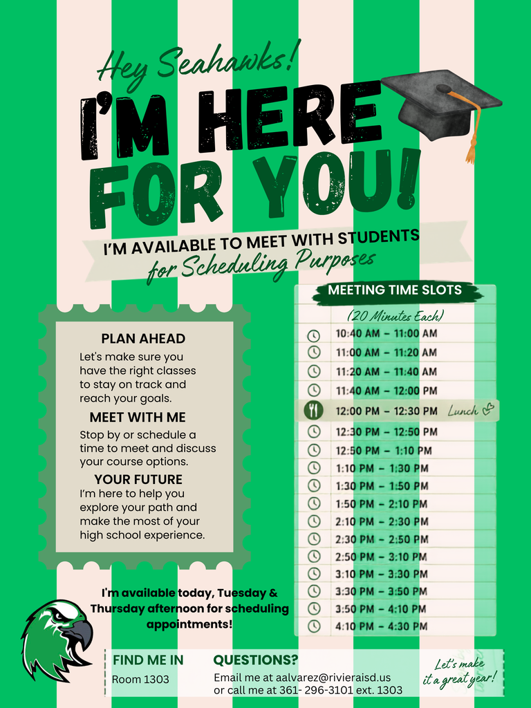 A flyer to set up an appointment with the counselor for schedule changes this coming school year.