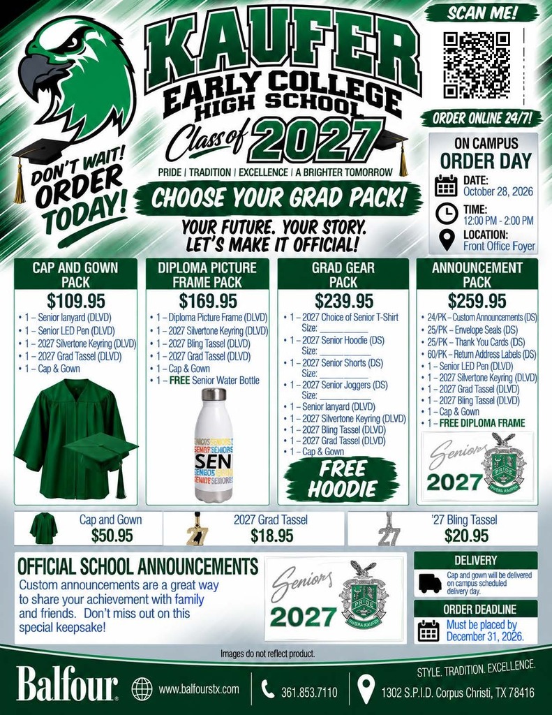 Choose your Grad Pack! Kaufer Early College High School Class of 2027