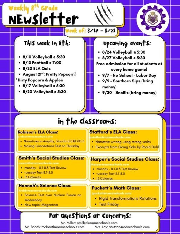 8th Grade Newsletter